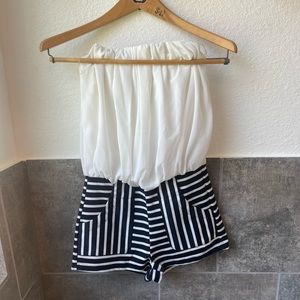 Nautical striped strapless romper
